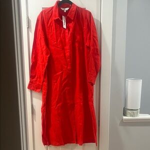 Midi Linen Shirt Dress Fiona Flame Red Shirt Dress 100% Linen XL NWT The Drop